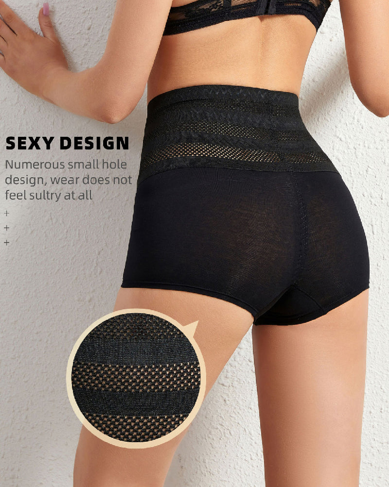 High Waist Breathable Perforated Elastic Waist Tummy Control Shaping Panties