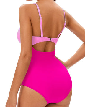 Sexy Suspender Color-blocked One-piece Swimwear Hourglass Figure