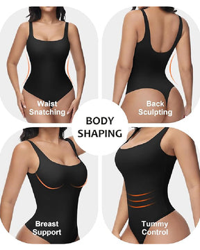 Seamless Tummy Control Thong Shapewear Backless Square Neck Tank Tops Body Shaper