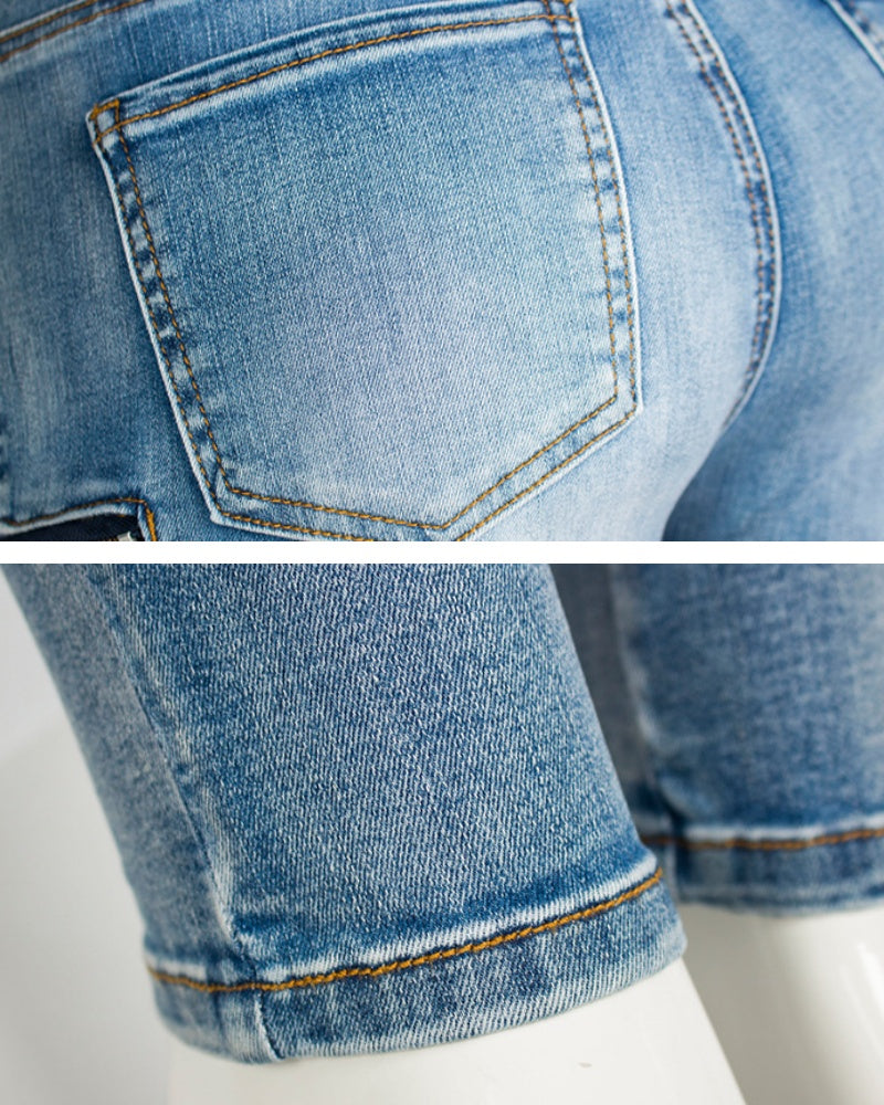 Vintage Washed Distressed Skinny Jeans with Multiple Pockets