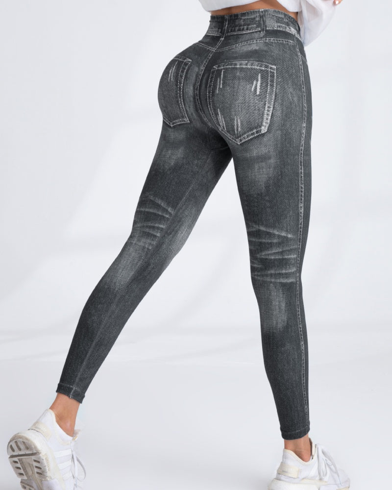 Seamless Printed Imitation Denim Yoga Pants Women's Quick Dry High Elastic