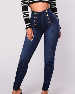 Trendy Double-breasted Multi-button Slim-fit Stretch Jeans