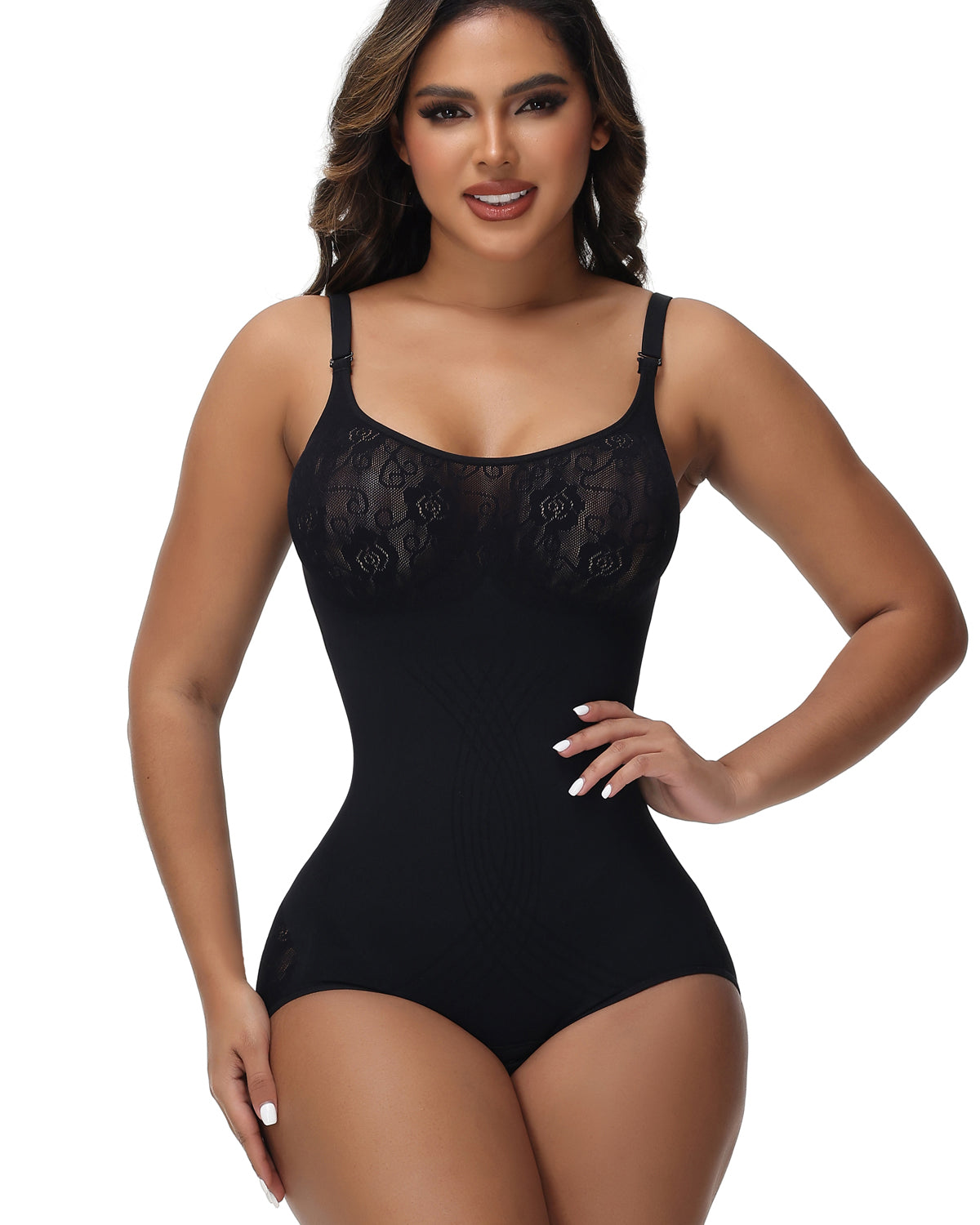 Sexy Seamless Jacquard Bodysuit Tummy Control Spaghetti Strap Shapewear