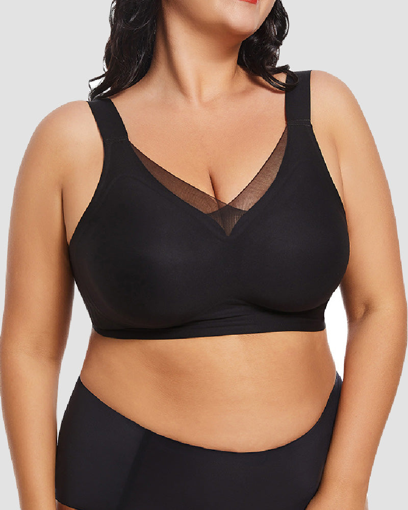 Wireless Mesh V Neck Invisible No Underwire Comfort Smooth Everyday Bra