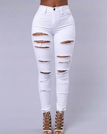 High-waist Stretch Ripped Skinny Jeans