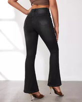 High Waist Slim Flared Jeans for Women with Multi Button