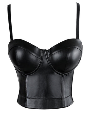 Women's Straps PU Leather Bustier Crop Top Push Up Corset Top Bra