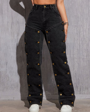 Hip Hop Detachable Multi-button Stitching Straight Cargo Jeans