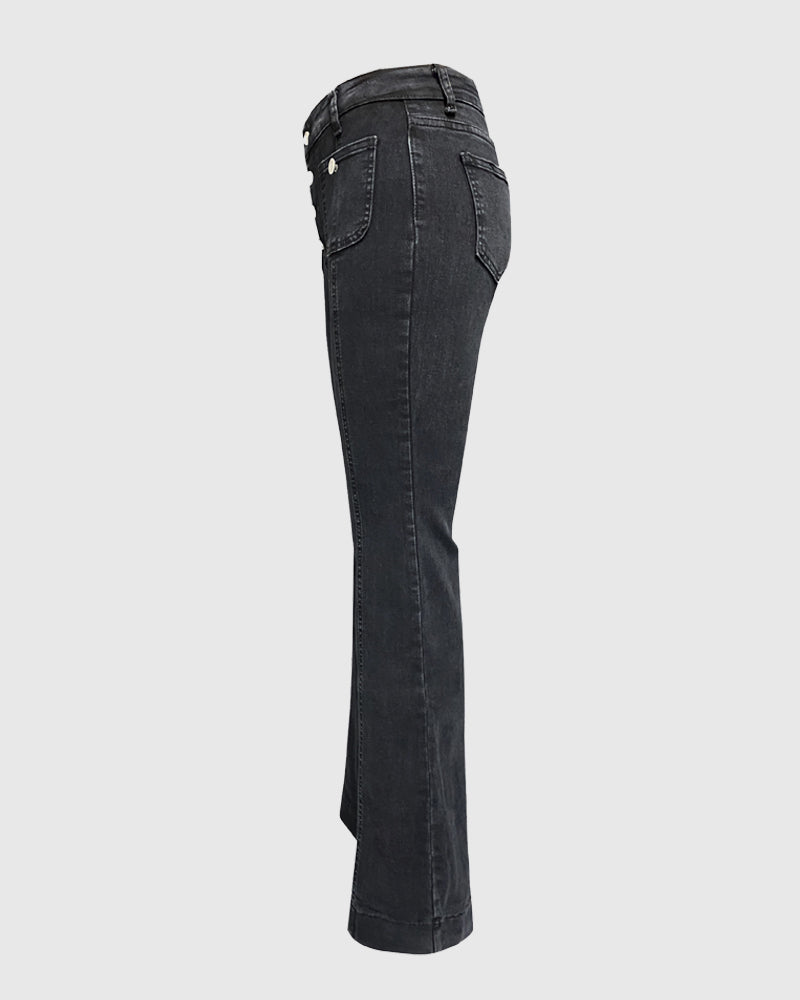 Women's Buttoned High Waist Slim Fit Flared Jeans