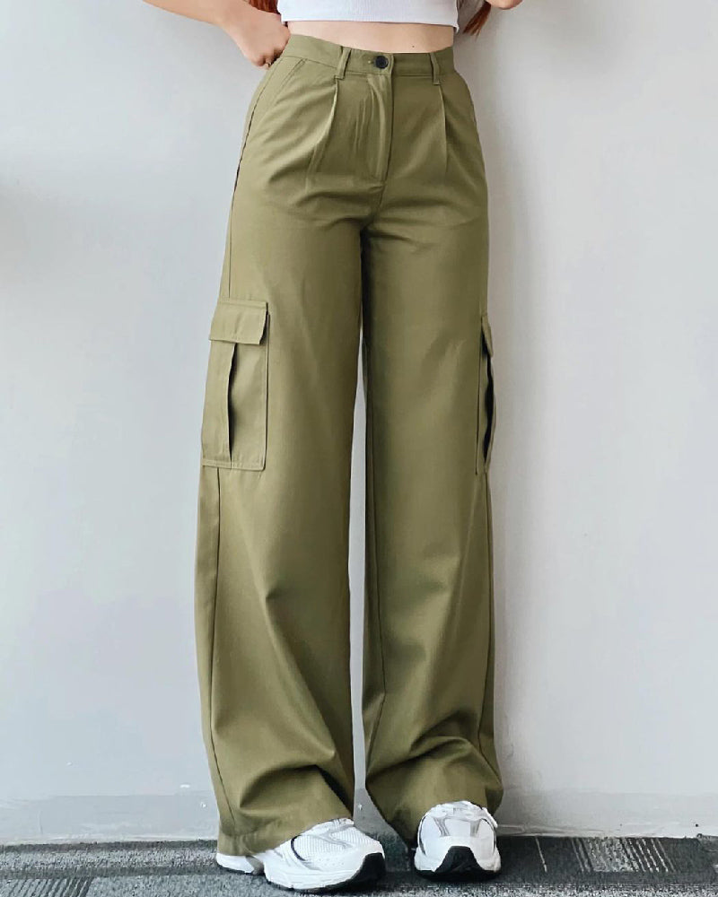 Women's Mid Rise Straight Wide Leg Cargo Jeans Casual Multiple Pockets Pants