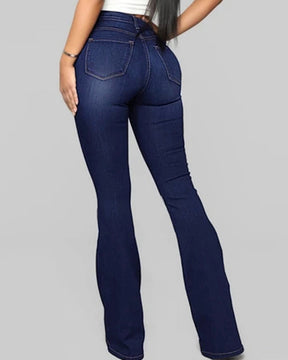 Fashion High Waist Hip Lift Slim Washed Flared Jeans