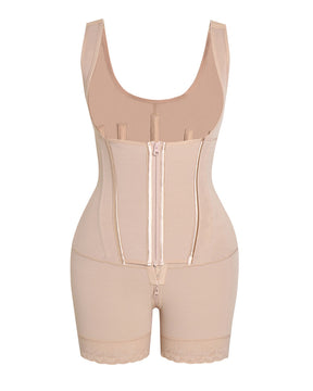 High compression Front Zipper Mid Thigh Shapewear with Bra