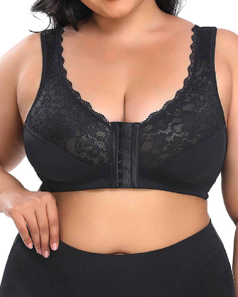 Wireless Front Closure Lace Bras 3D Cutting Push-up Breathable Plus Size Underwear