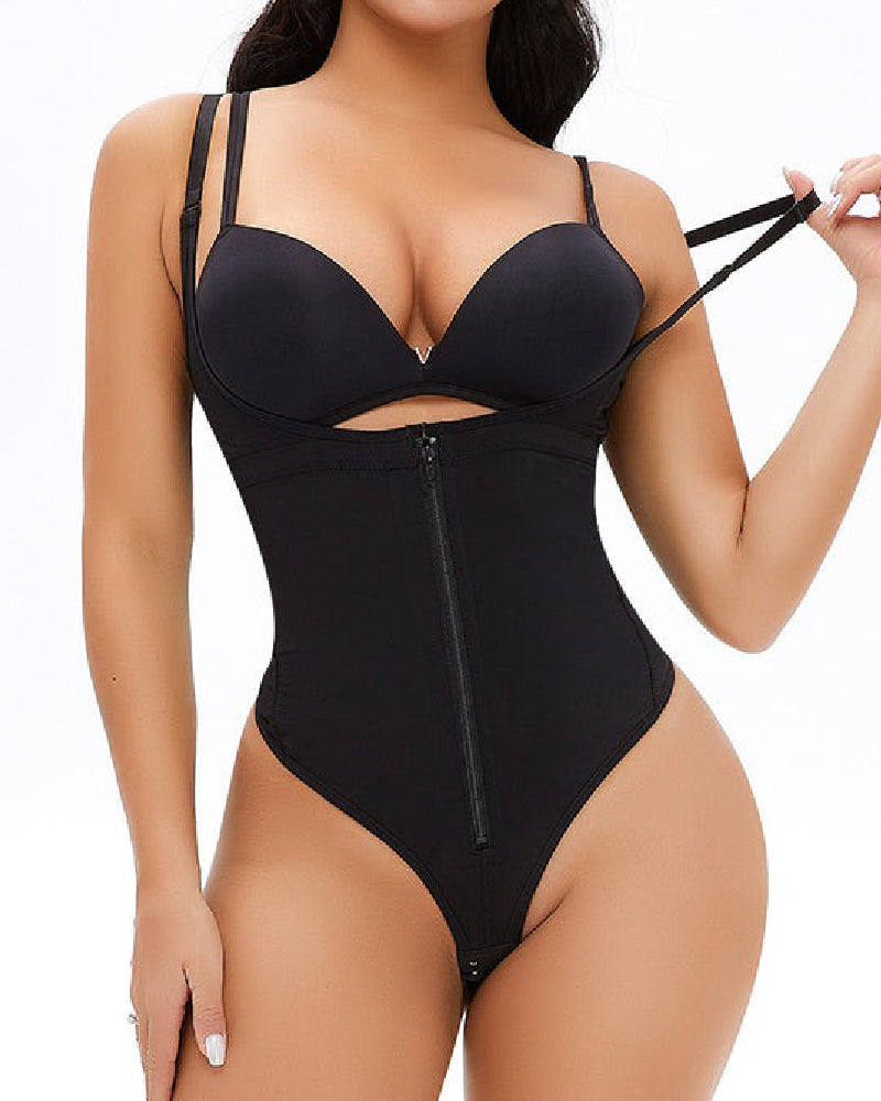 Women's Sexy Tummy Control Open Bust Body Shaper Zipper Plus Size Thong Shapewear