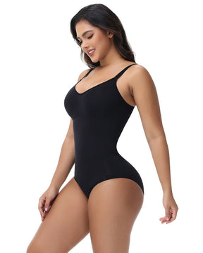 Seamless Knit Tummy Control Bodysuit Spaghetti Strap Stretch Briefs Body Shaper