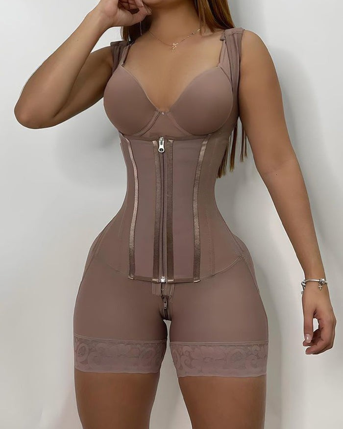 High compression Front Zipper Mid Thigh Shapewear with Bra