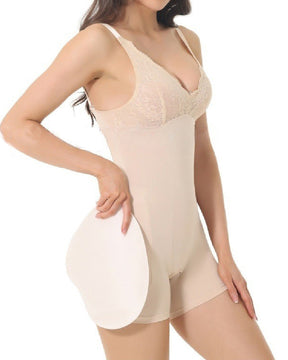 Lace Backless Underwire Open Crotch Shapewear With Removable Sponge Pad