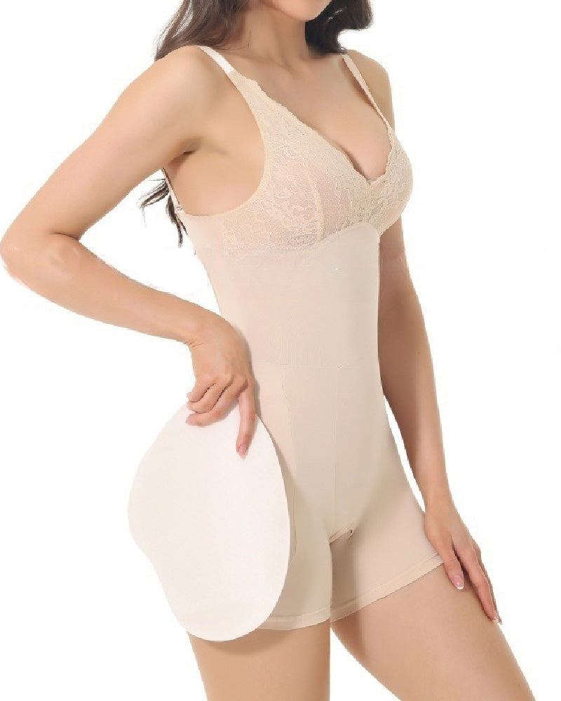 Lace Backless Underwire Open Crotch Shapewear With Removable Sponge Pad