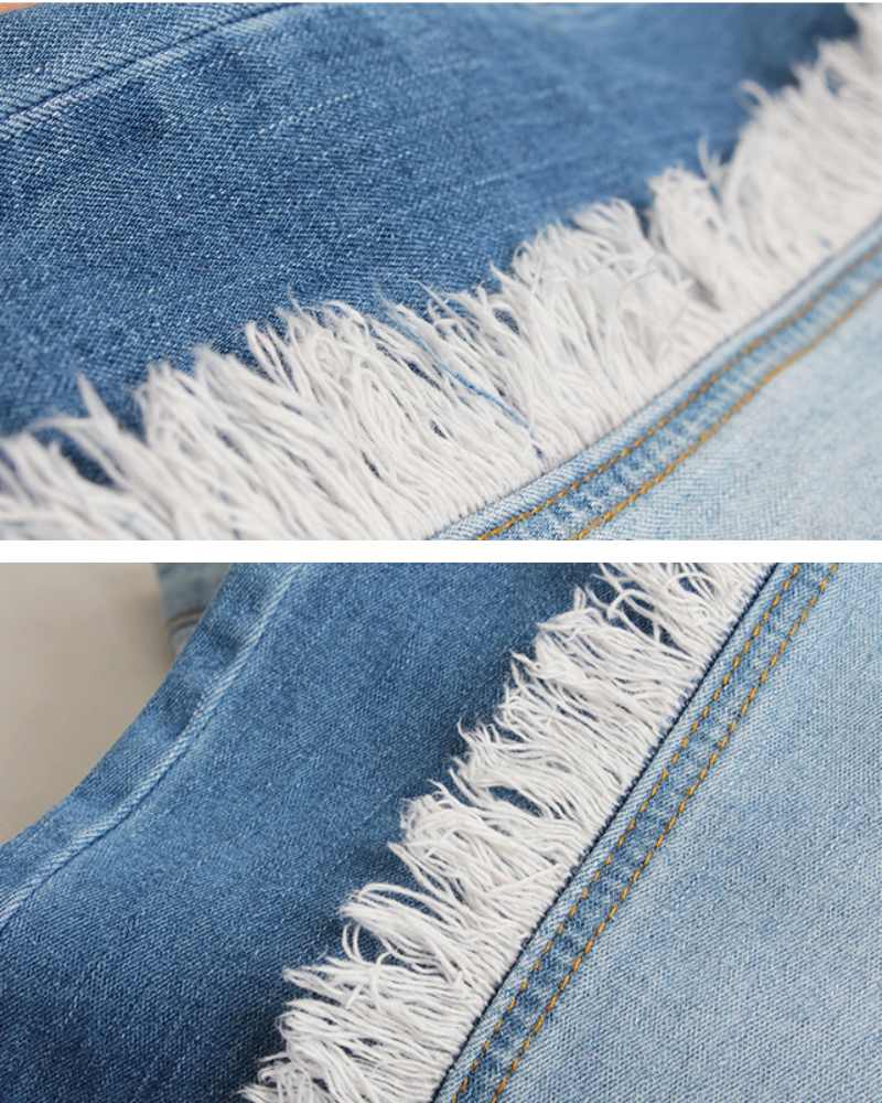 Fashion Tassel Slim Fit Patchwork Gradient Jeans Slim Hip Lift