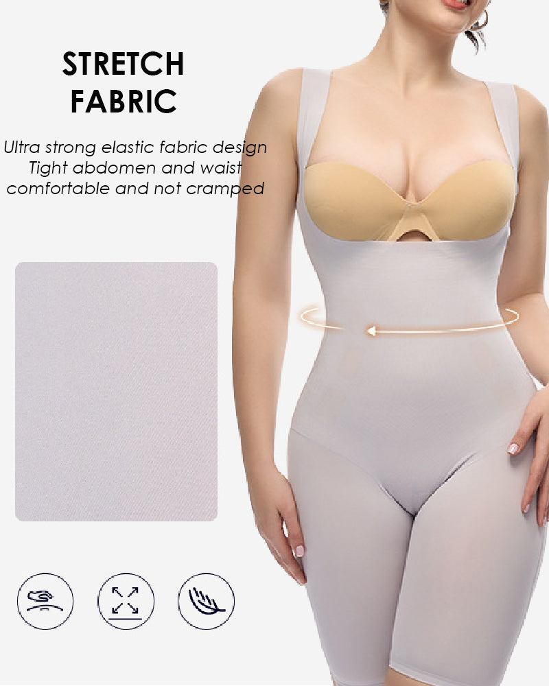 Seamless Open Bust Thigh Slimmer Bodysuit Elasticity Tummy Control Shapewear