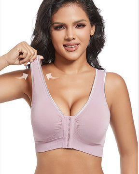 Women's Plus Size Front Buckle Solid Hollow Breathable Wireless Sports Bra