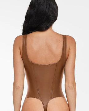 Shapewear Leather Lace Balconette Thong Sculpting Bodysuit