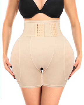 High Waist 9-row Adjustable Buckle Belt Shapewear Shorts With Sponge Pads