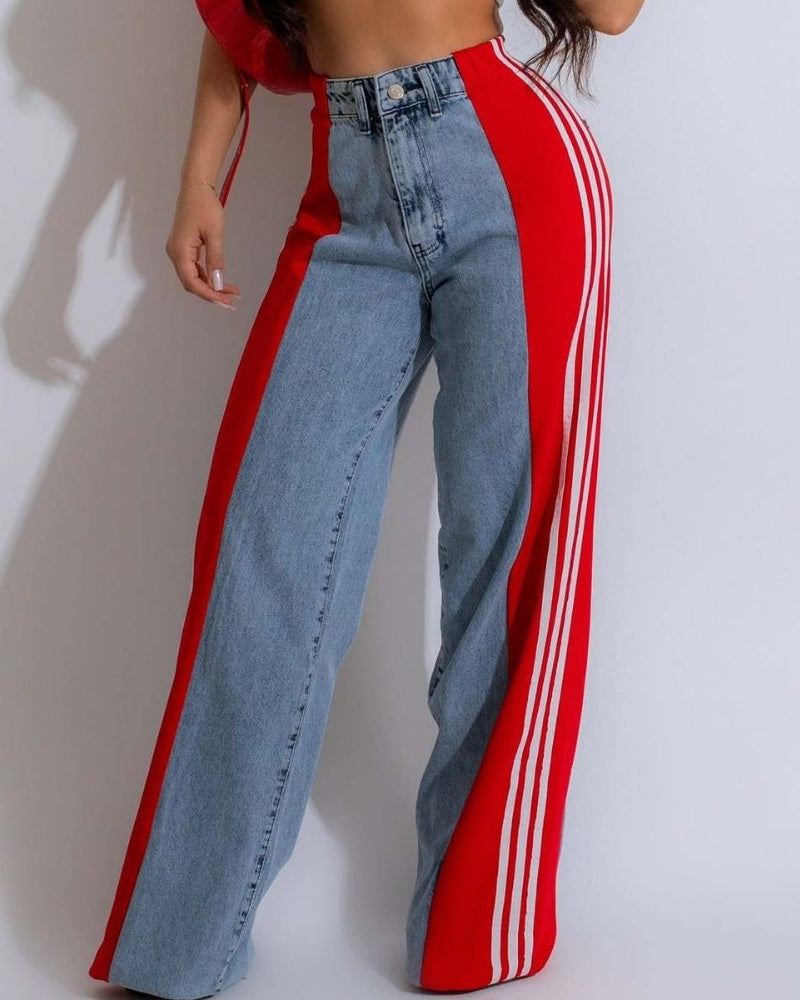 Panelled 3-Stripes High-waist Wide-leg Jeans