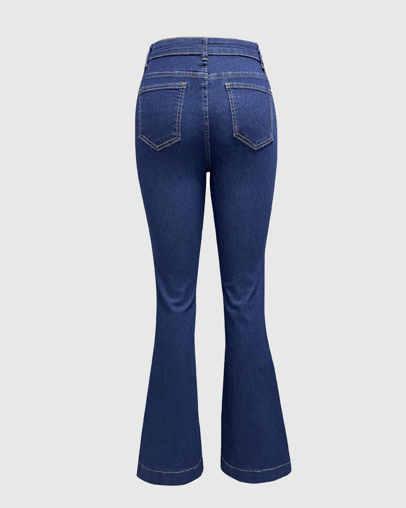 Women's Buttoned High Waist Slim Fit Flared Jeans