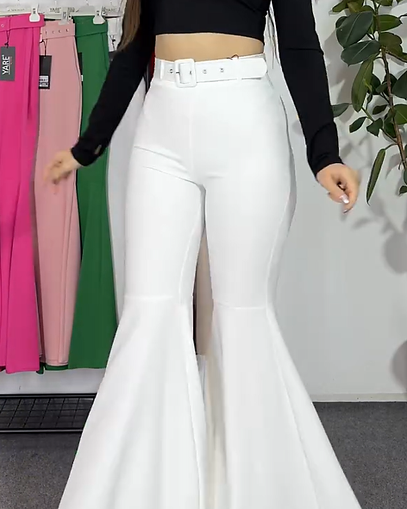 Sexy Slim High Waisted Stretch Bell Bottoms Pants with Belt (Pre-Sale)