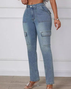 Multi-pocket High-stretch Straight-leg Skinny Jeans