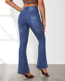 High Waist Slim Flared Jeans for Women with Multi Button