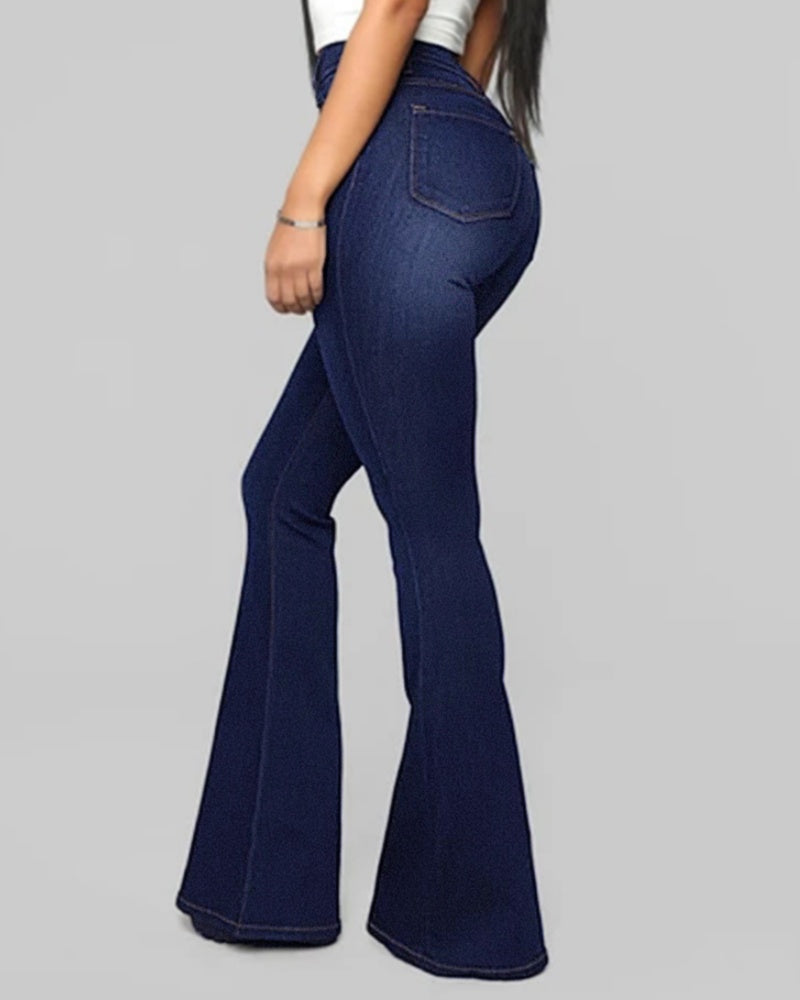 Fashion High Waist Hip Lift Slim Washed Flared Jeans