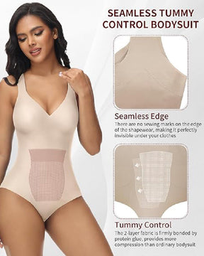 Women's Tummy Control Seamless Ice Silk Summer Bodysuit Compression V Neck Body Shaper