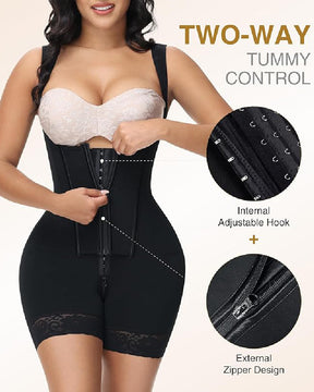 High compression Front Zipper Mid Thigh Shapewear with Bra