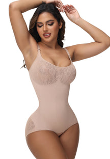 Sexy Seamless Jacquard Bodysuit Tummy Control Spaghetti Strap Shapewear