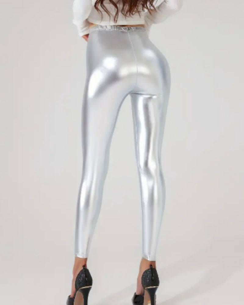 Bright Leather Tight Nine-point Pants Sexy Close-Fitting Hip-lifting Waist Leggings