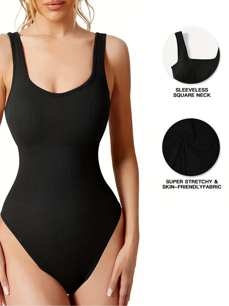 Women's Shapewear Bodysuits Sexy Ribbed Sleeveless Square Neck Tank Tops