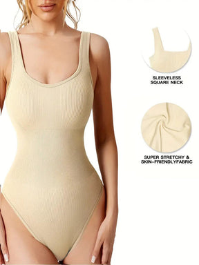 Women's Shapewear Bodysuits Sexy Ribbed Sleeveless Square Neck Tank Tops