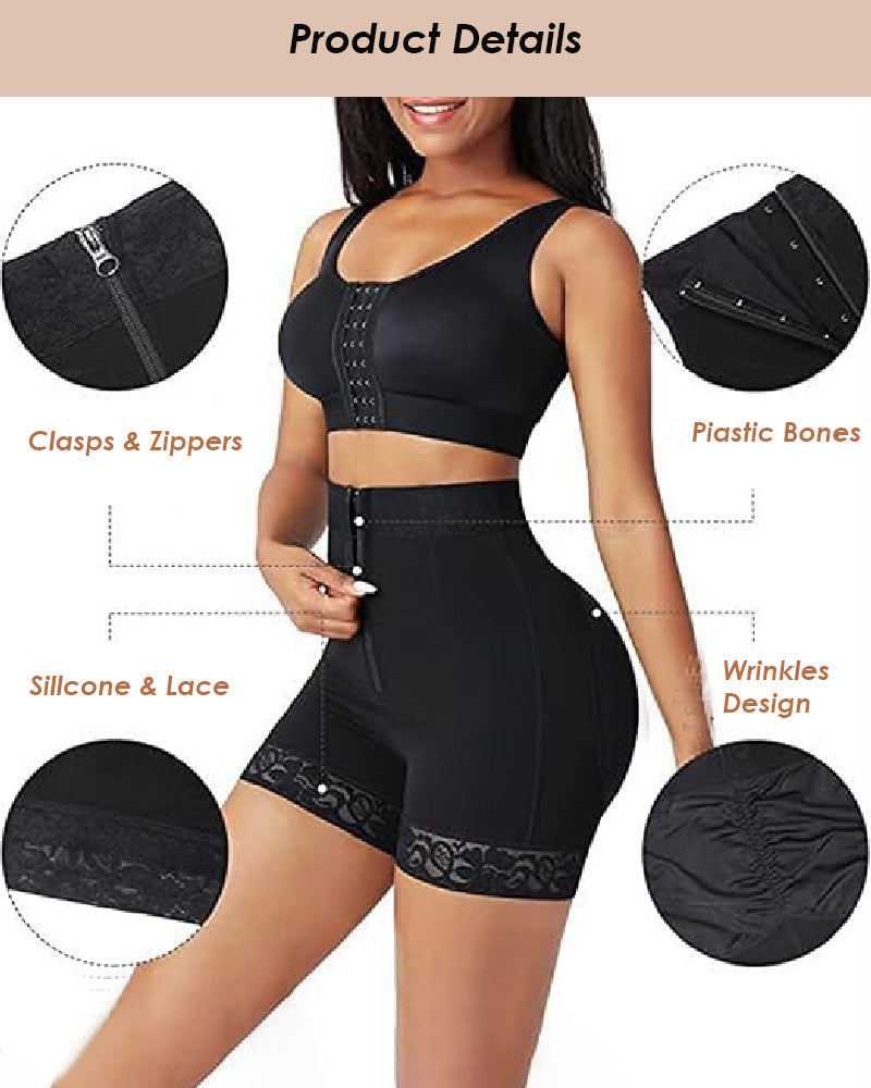 Mid Waist Tummy Control Front Zipper High Compression Butt Lifter Shaper Fajas Shorts