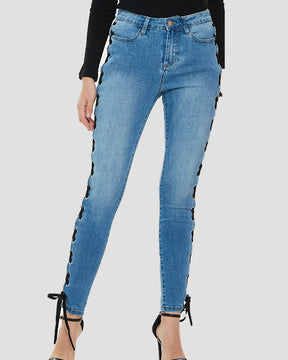 Sexy Side Cross Lace up Slim Jeans for Women