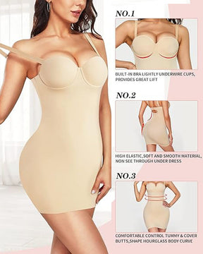 Smooth Full Slip Strapless Tummy Control Bodycon Shapewear Dresses With Built In Bra