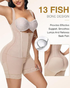 High compression Front Zipper Mid Thigh Shapewear with Bra