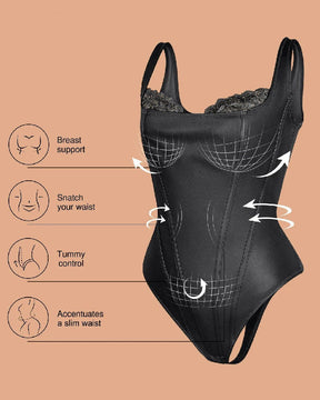 Shapewear Leather Lace Balconette Thong Sculpting Bodysuit