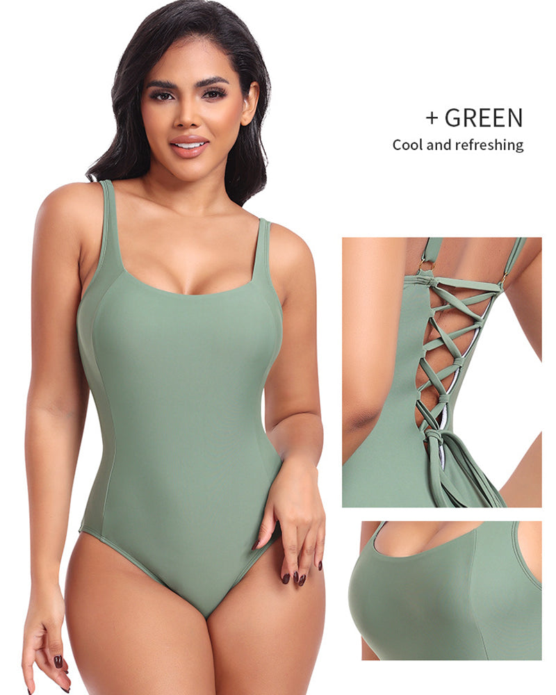 Sexy One-piece Back Lace up Swimsuit Shaping Swimming Costume