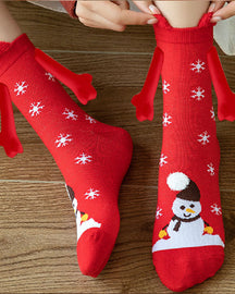 Christmas Pattern Cartoon Magnetic Hands Socks Couple Unisex Mid Tube Cotton Socks