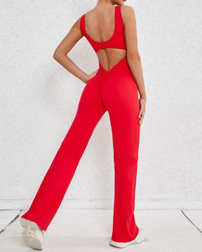 Hollow Back Sports Flared Yoga Jumpsuit