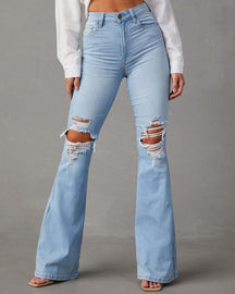 High Waist Ripped Jeans Women Street Style Flared Pants