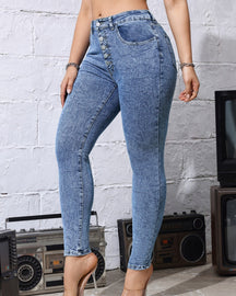 Washed Multi Button Stretch High Waisted Skinny Jeans for Women