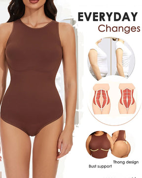 Seamless Racerback Top Tummy Control Crew Neck Bodysuit